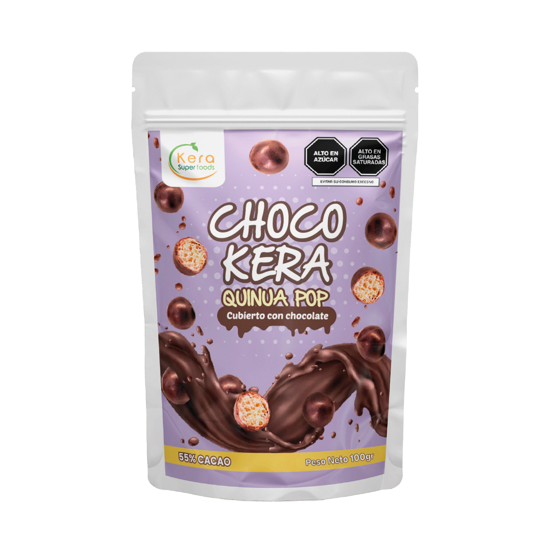 Quinua pop bañado en chocolate 55%
